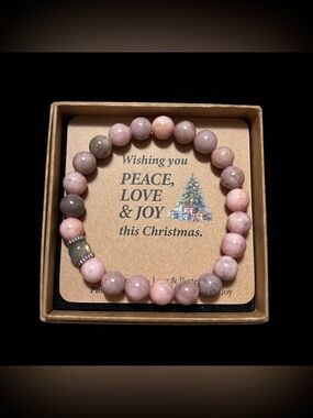 Moonstone & Pink Zebra Jasper Stretch Bracelet- Genuine Stones